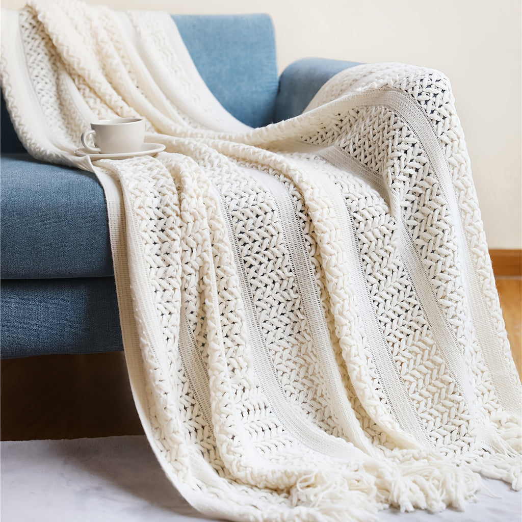 Plaid de canapé à motif géométrique, 127 × 172 cm, 3 coloris — plaid chaud canapé