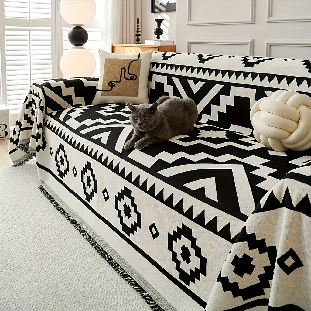 1pc Couverture de Canap Style Bohmien en Chenille Housse de Canap Rsistante aux Grattages pour Chats et Chiens Couverture de Canap Intgre avec Housse de Coussin pour 1234 Siges et Canaps en L