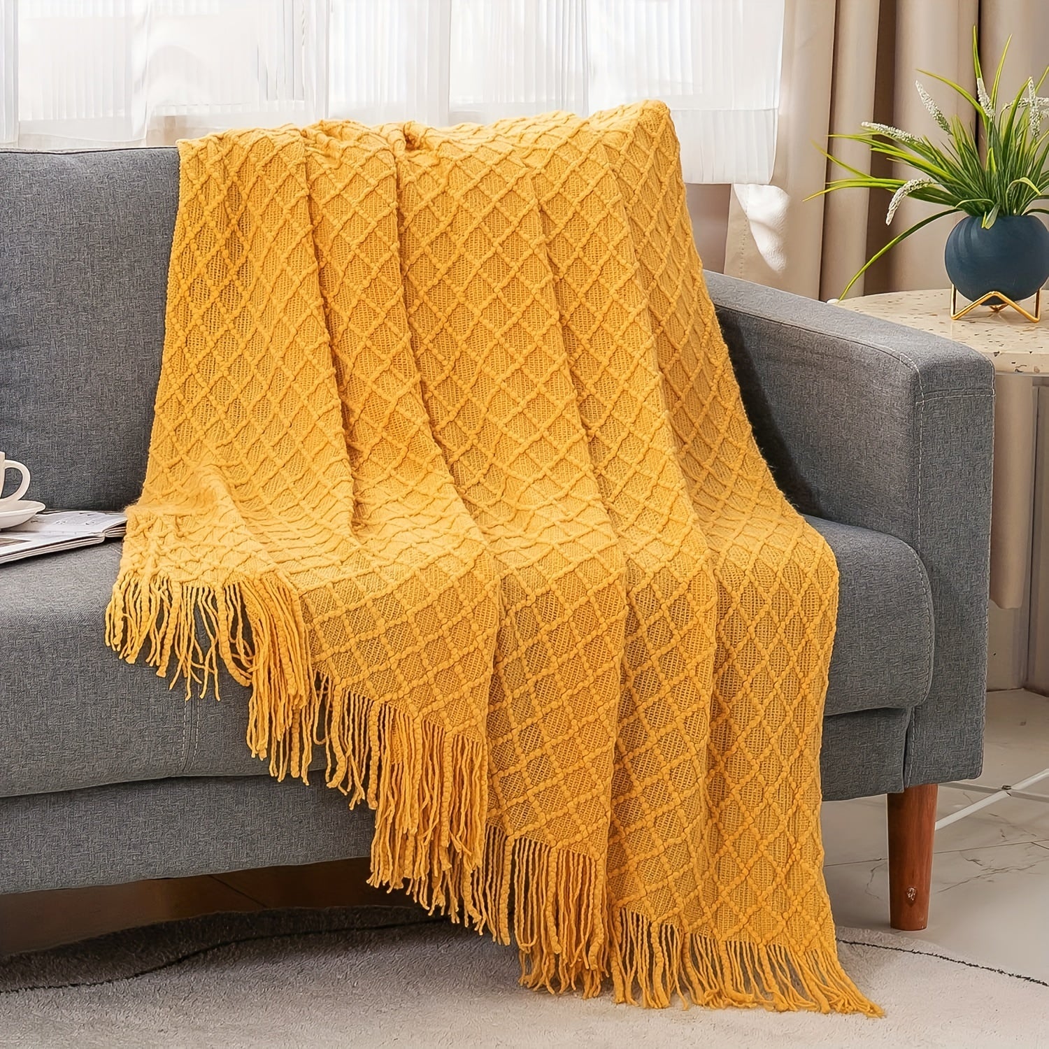 Plaid Diamant  Franges  Pompons Chemin de Lit Doux Textur en Acrylique pour CanapLit Dcoration de Maison Printemps t 50x60 1524x2032 cm